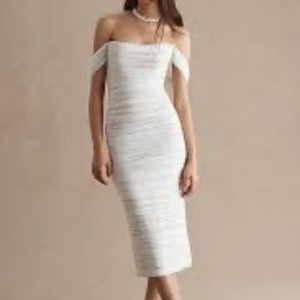 Watters Joanne Ruched Slim Off-The-Shoulder Midi Dress